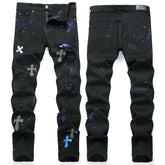 Mit goldenen Kristallen verzierte Herrenjeans